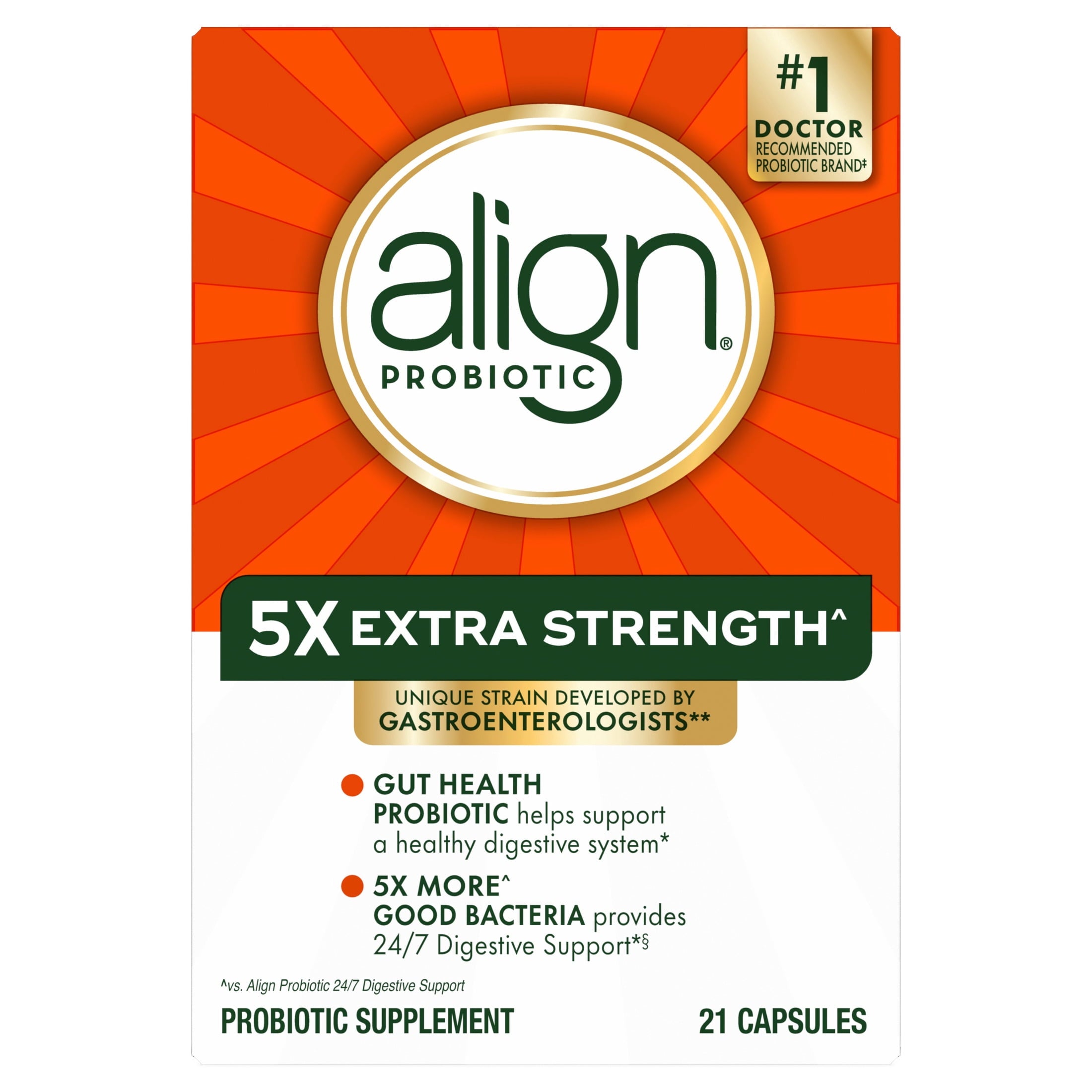 Align Probiotic Extra Strength, 5X More Good Bacteria^, 21 Capsules