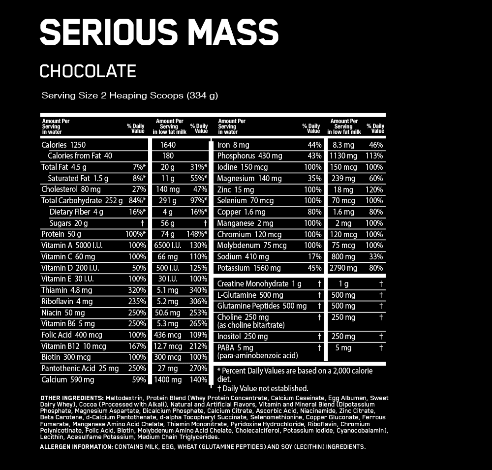 Optimum Nutrition Serious Mass, Protein Powder Supplement, Chocolate Peanut Butter, 6 lb (2.72 kg)