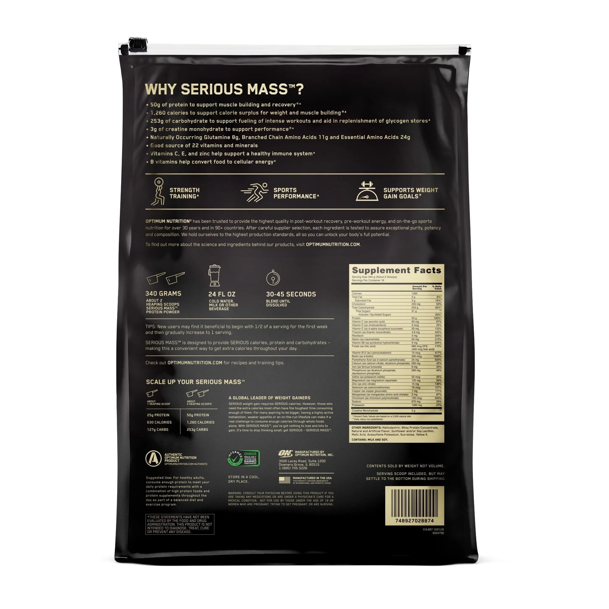 Optimum Nutrition Serious Mass, Protein Powder Supplement, Chocolate Peanut Butter, 6 lb (2.72 kg)