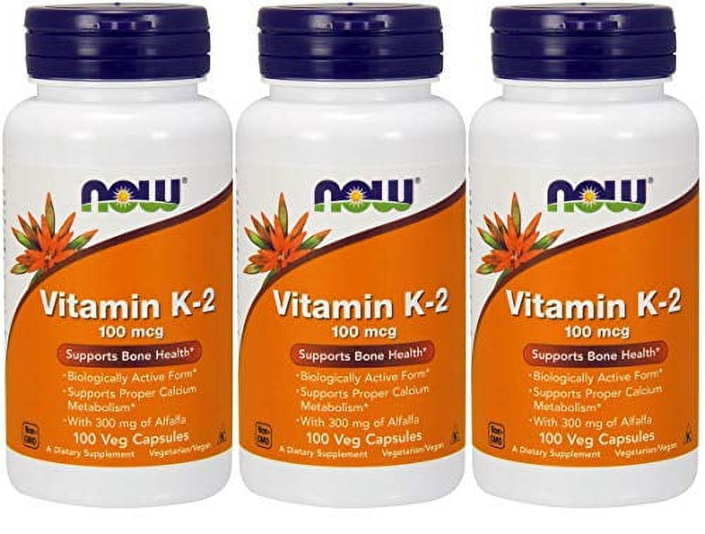 Now Foods Vitamin K-2,100mcg, 100 Vcaps (3 Pack)