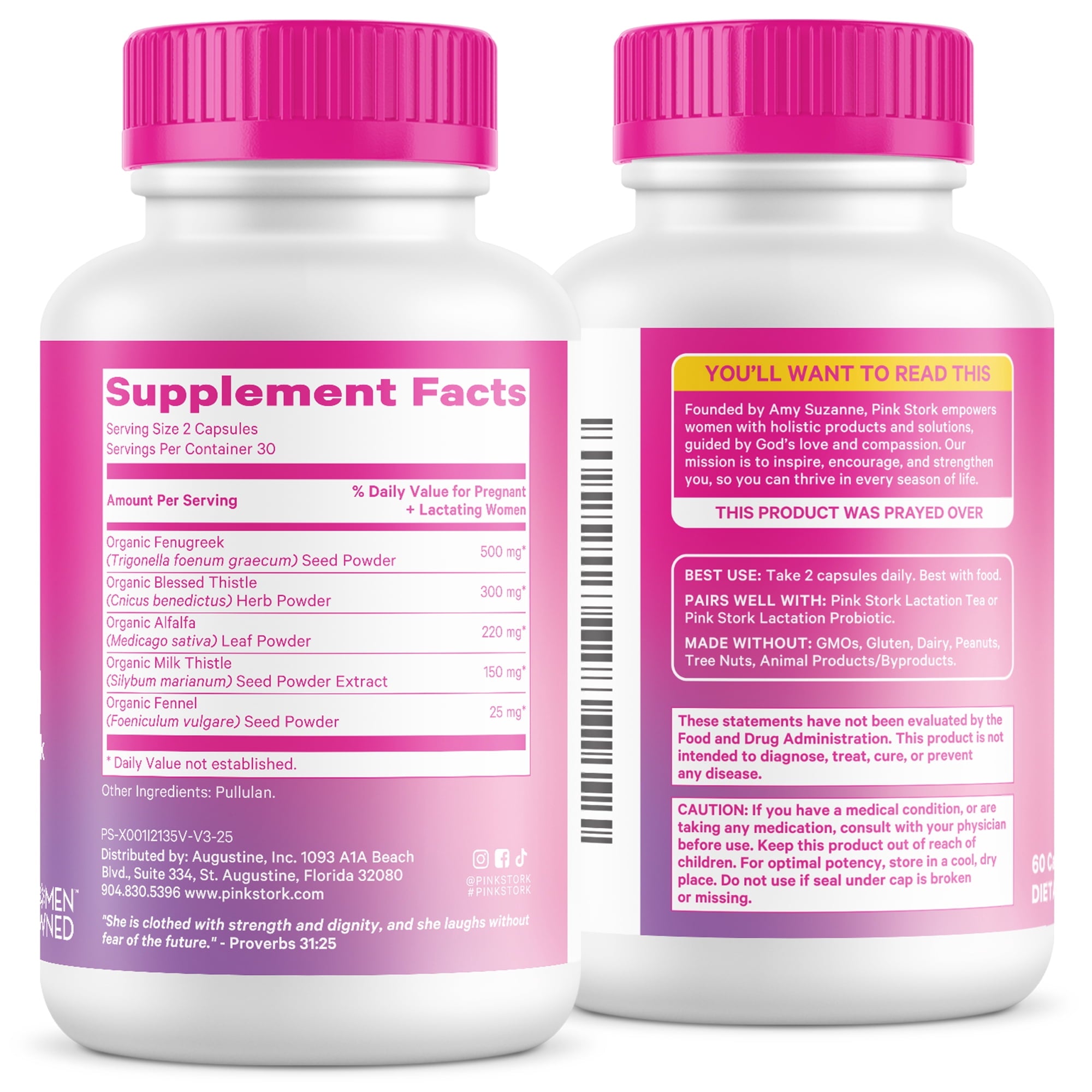Pink Stork Lactation Supplement with Fenugreek, Supports Breastfeeding and Postpartum, 60 Capsules