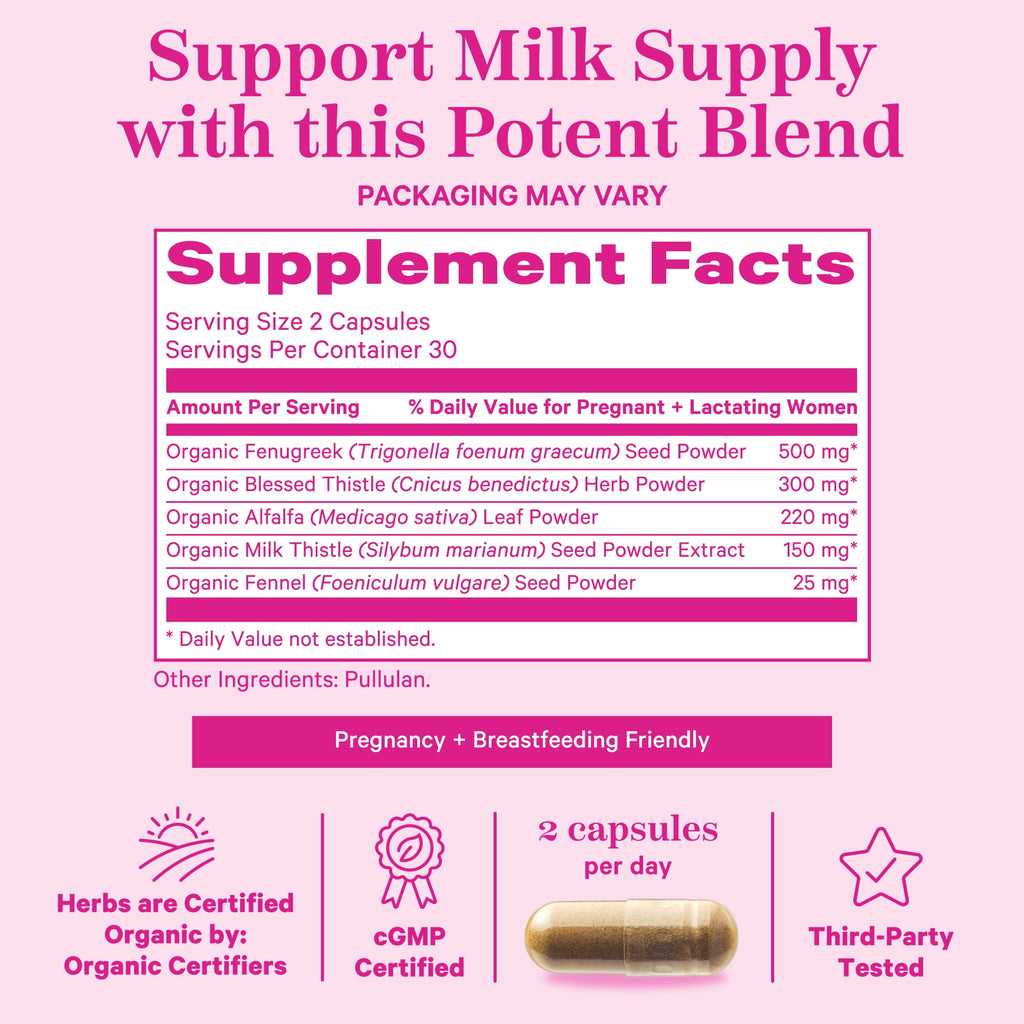 Pink Stork Lactation Supplement with Fenugreek, Supports Breastfeeding and Postpartum, 60 Capsules