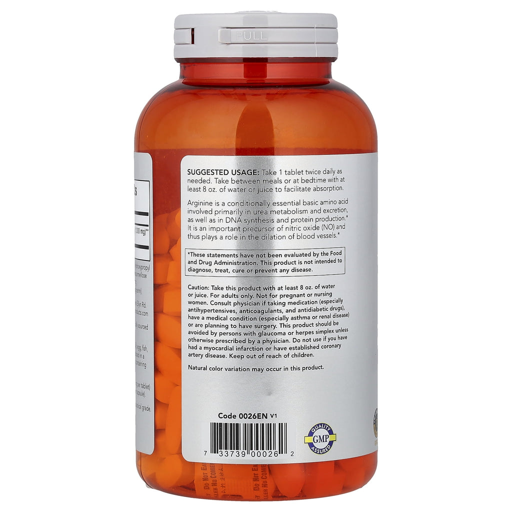 NOW Foods Sports, L-Arginine, 1,000 mg, 180 Tablets