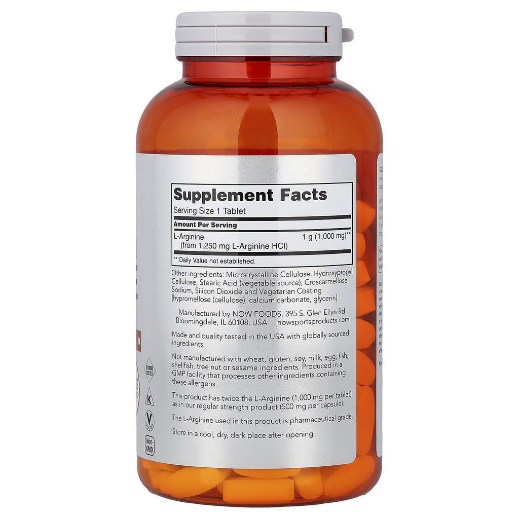 NOW Foods Sports, L-Arginine, 1,000 mg, 180 Tablets