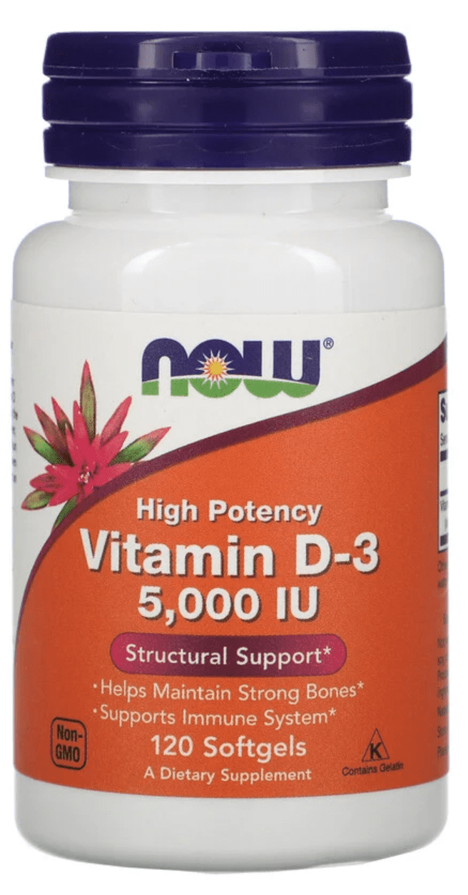 NOW Supplements, Vitamin D-3 5,000 IU, High Potency, Structural Support*, 120 Softgels -3 Packs