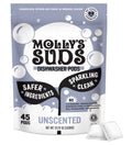 (2 pack) Molly's Suds Dishwasher Pods, Natural Dishwasher Detergent, Cuts Grease &amp; Rinses Clean (Residue-Free) for Sparkling Dishes, 45 Auto-Release Tabs (Unscented)