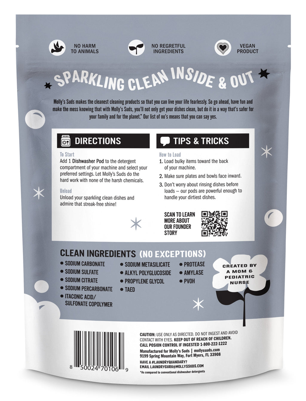 (2 pack) Molly's Suds Dishwasher Pods, Natural Dishwasher Detergent, Cuts Grease &amp; Rinses Clean (Residue-Free) for Sparkling Dishes, 45 Auto-Release Tabs (Unscented)