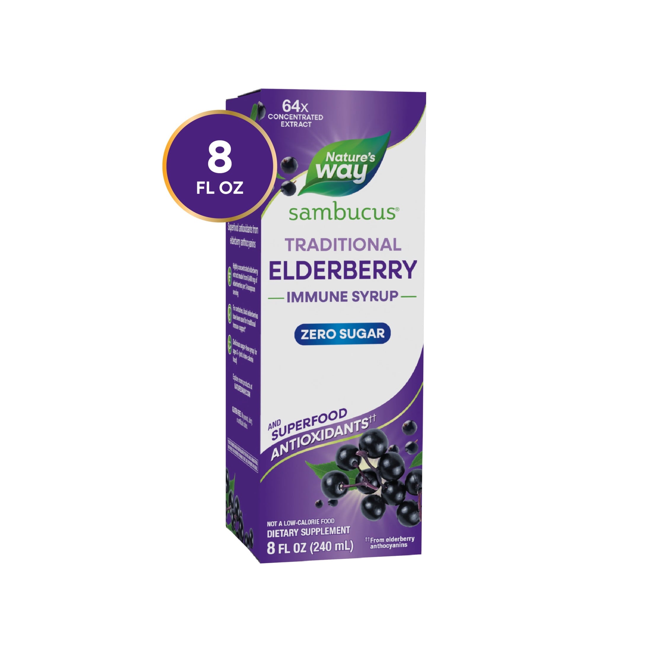 Nature's Way Sambucus Sugar-Free Elderberry Syrup, Traditional Immune Support*, 8 Fl Oz.