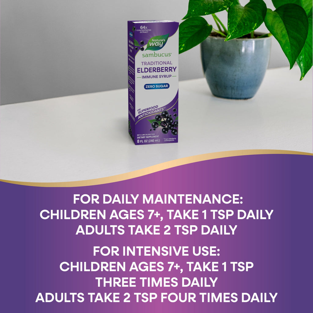 Nature's Way Sambucus Sugar-Free Elderberry Syrup, Traditional Immune Support*, 8 Fl Oz.