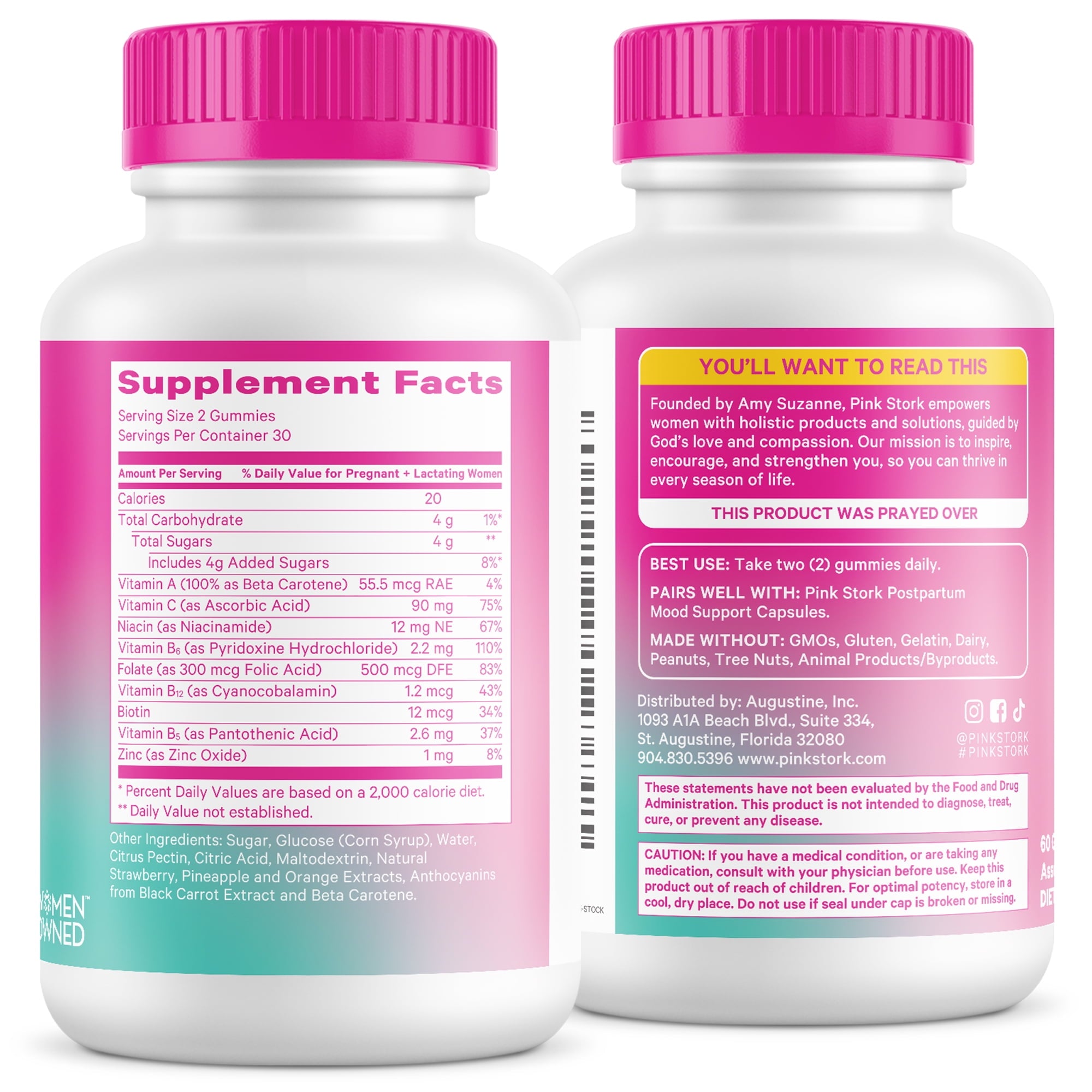 Pink Stork Postnatal Gummies, Multivitamin for Nursing Moms, Lactation Supplement with Folate, 60ct