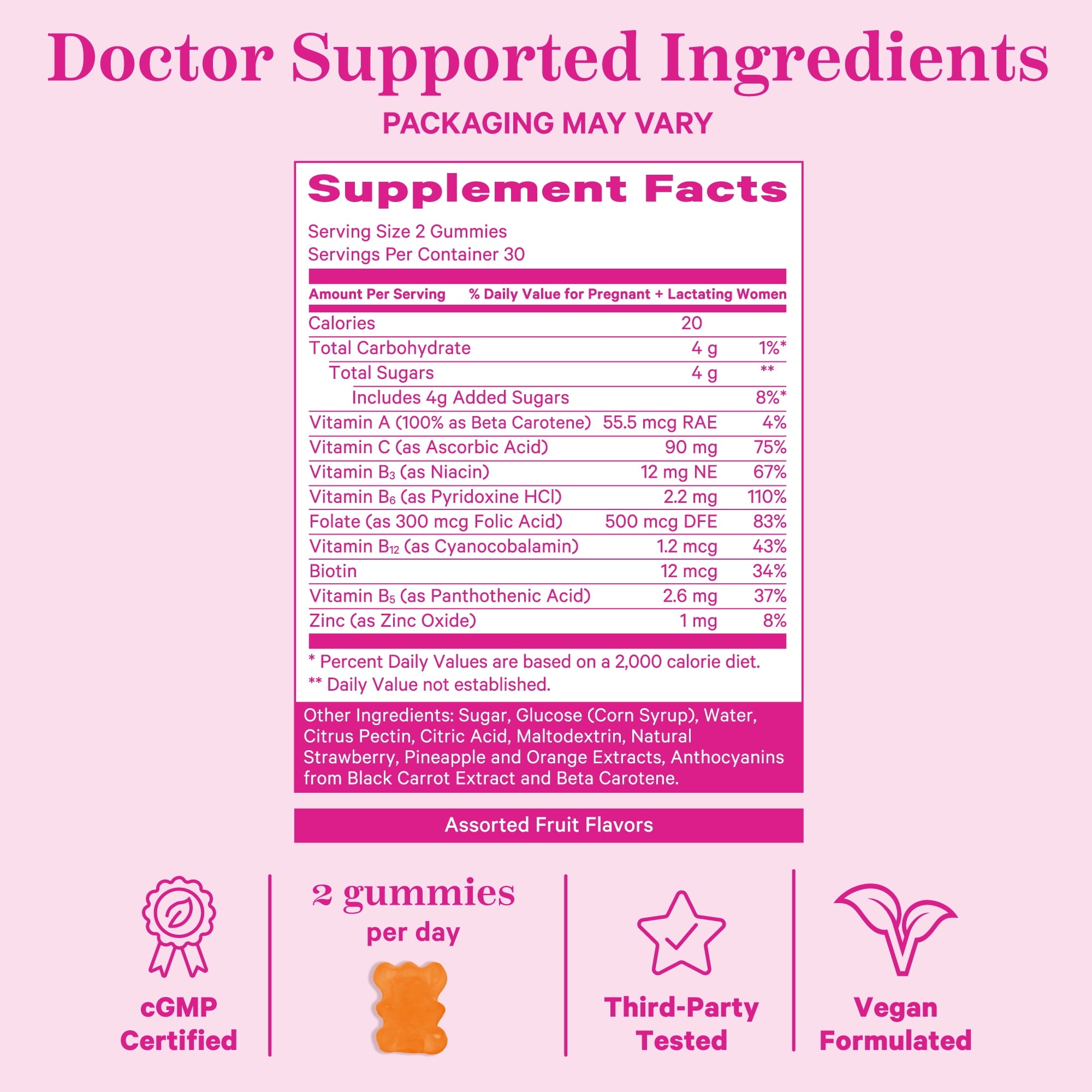 Pink Stork Postnatal Gummies, Multivitamin for Nursing Moms, Lactation Supplement with Folate, 60ct