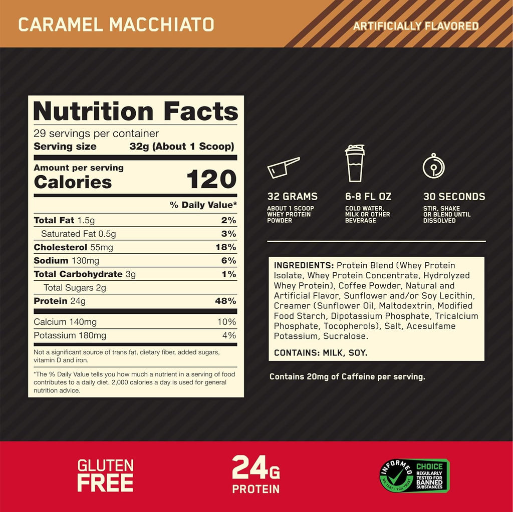 Optimum Nutrition New Flavor Gold Standard 100% Whey Protein Powder, Caramel Macchiato, 2 Pound (Pack of 1) (Packaging May Vary)