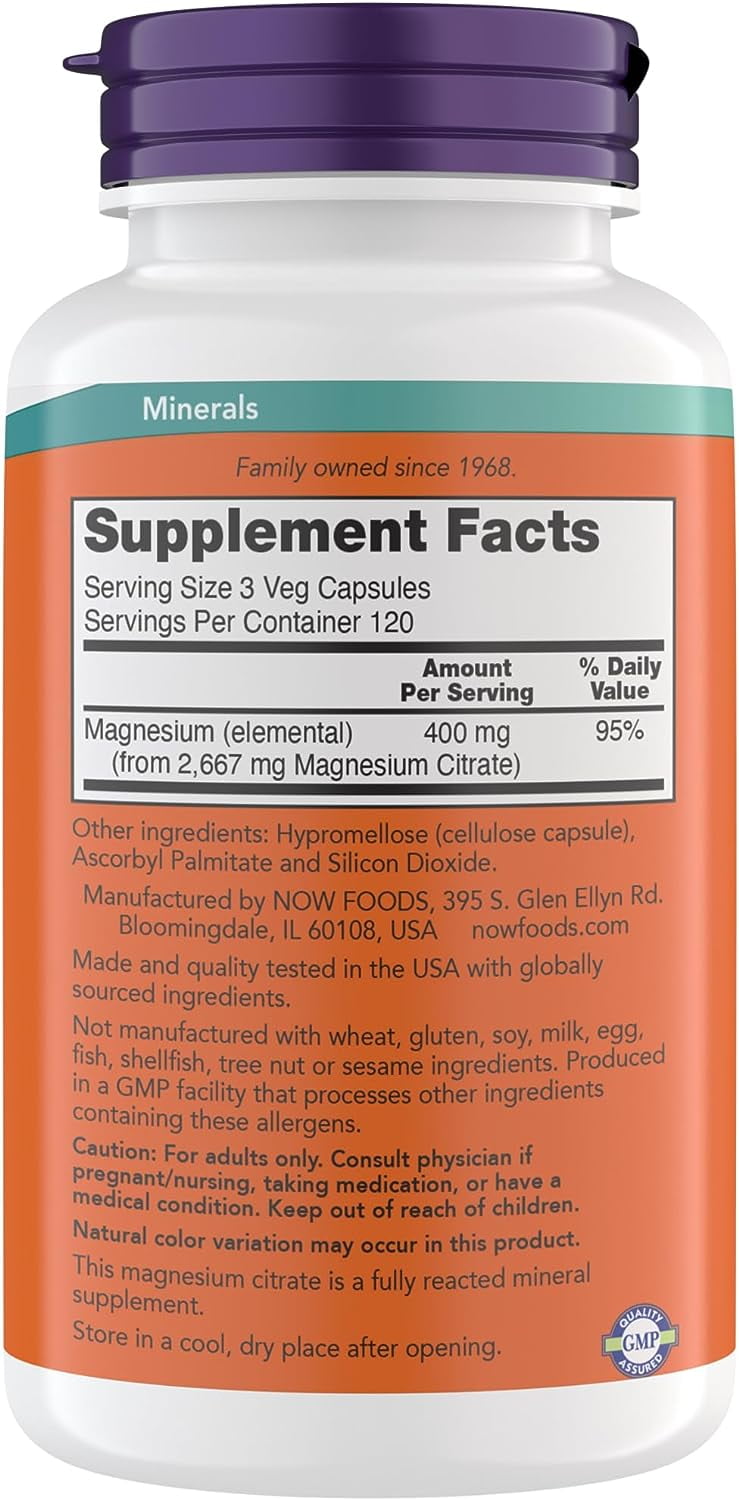 Now Supplements, Magnesium Citrate, Enzyme Function*, Nervous System Support*, Critical for Enzyme Function*, 360 Vegetarian Capsules
