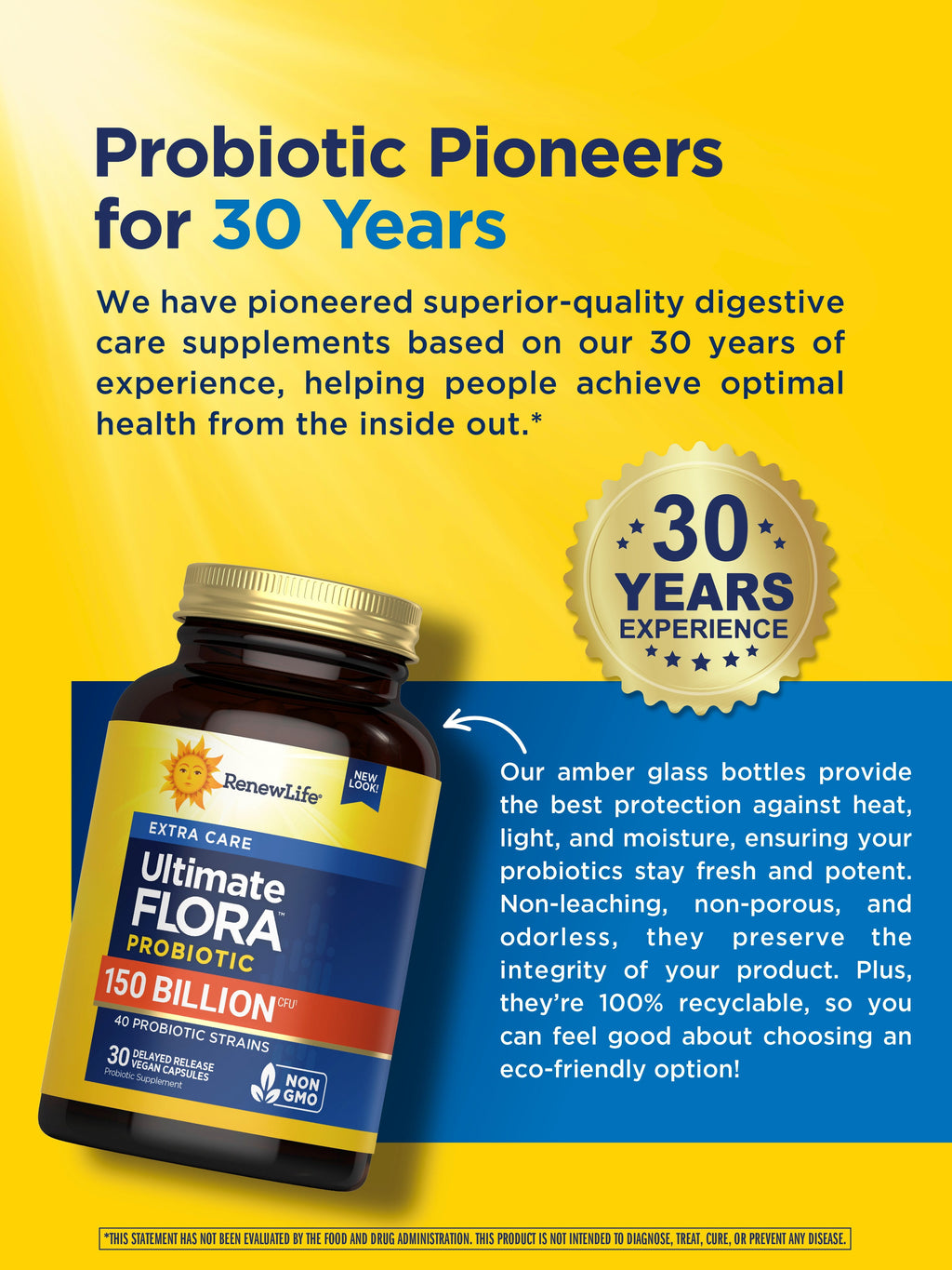 Ultimate Flora Probiotic | 30 Vegan Capsules | 150 Billion CFU |  by Renew Life