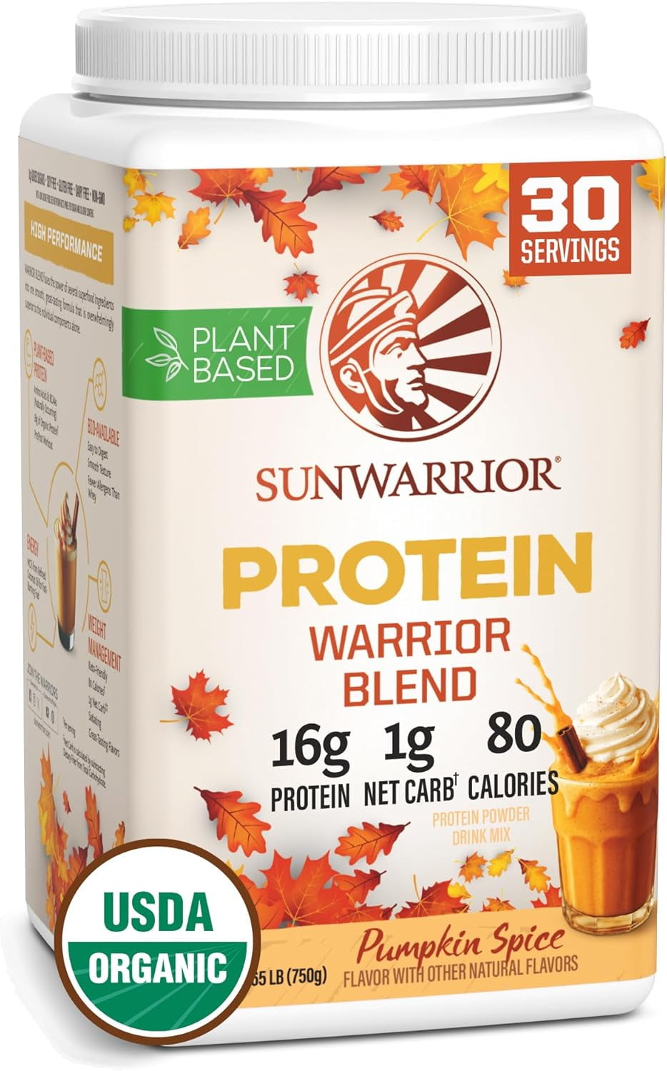 Sunwarrior Plant-Based Protein Powder Warrior Blend, Pumpkin Spice, 16g Protein, 26.46 oz