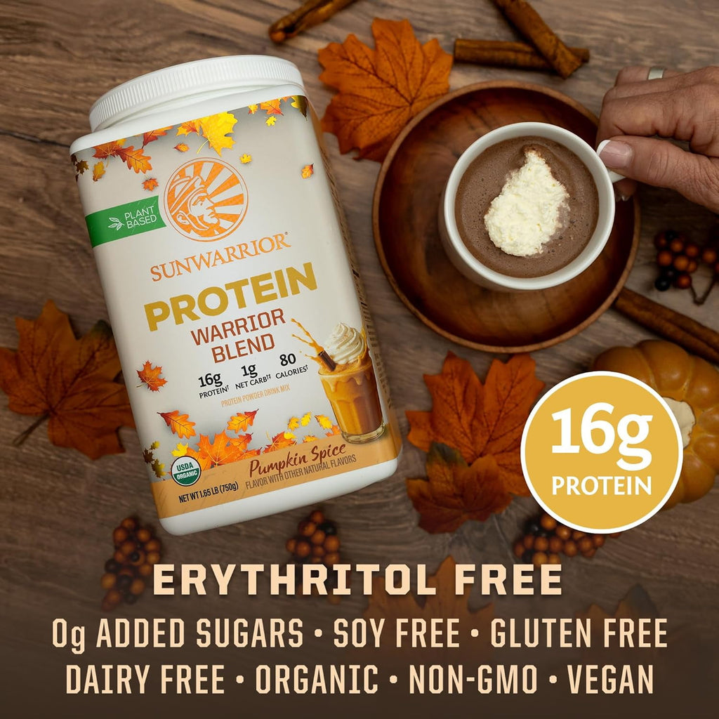 Sunwarrior Plant-Based Protein Powder Warrior Blend, Pumpkin Spice, 16g Protein, 26.46 oz