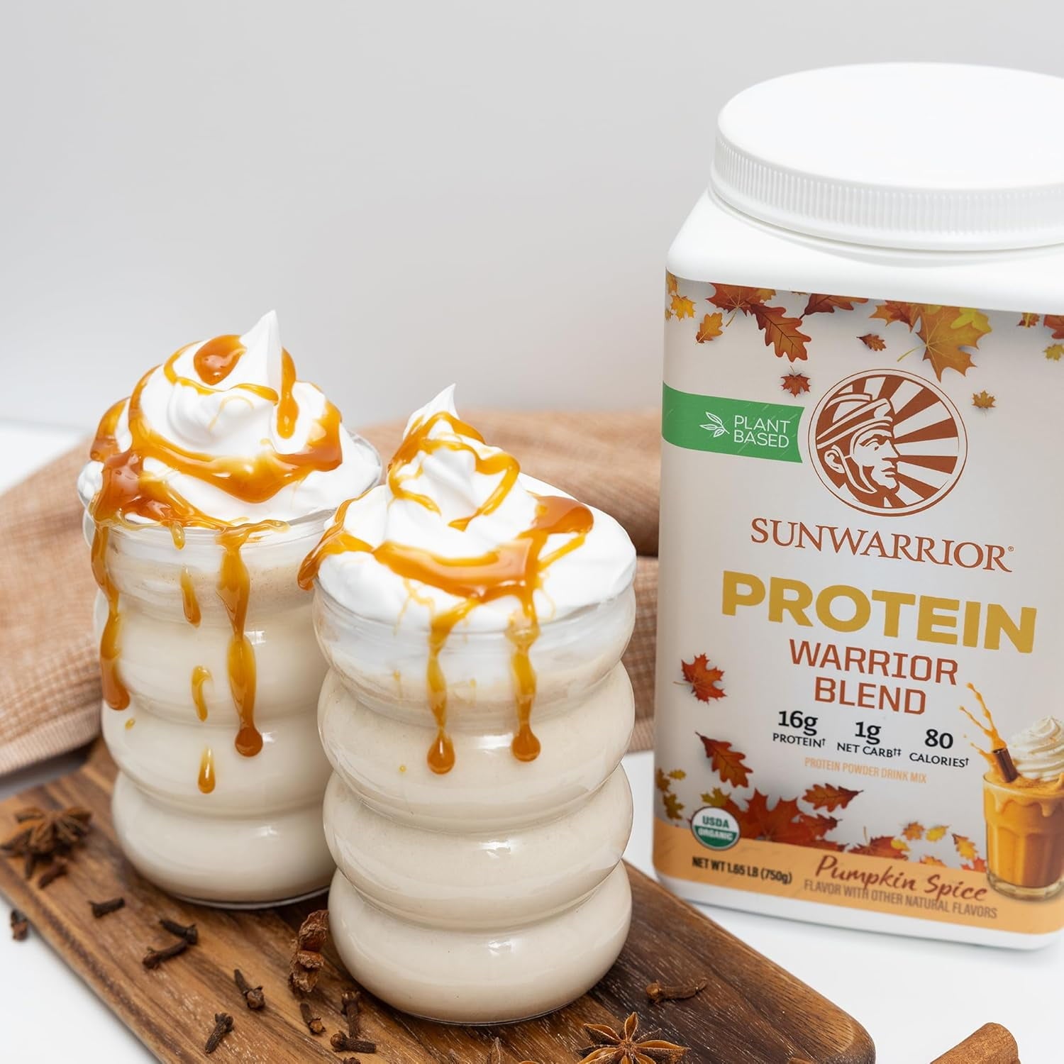 Sunwarrior Plant-Based Protein Powder Warrior Blend, Pumpkin Spice, 16g Protein, 26.46 oz