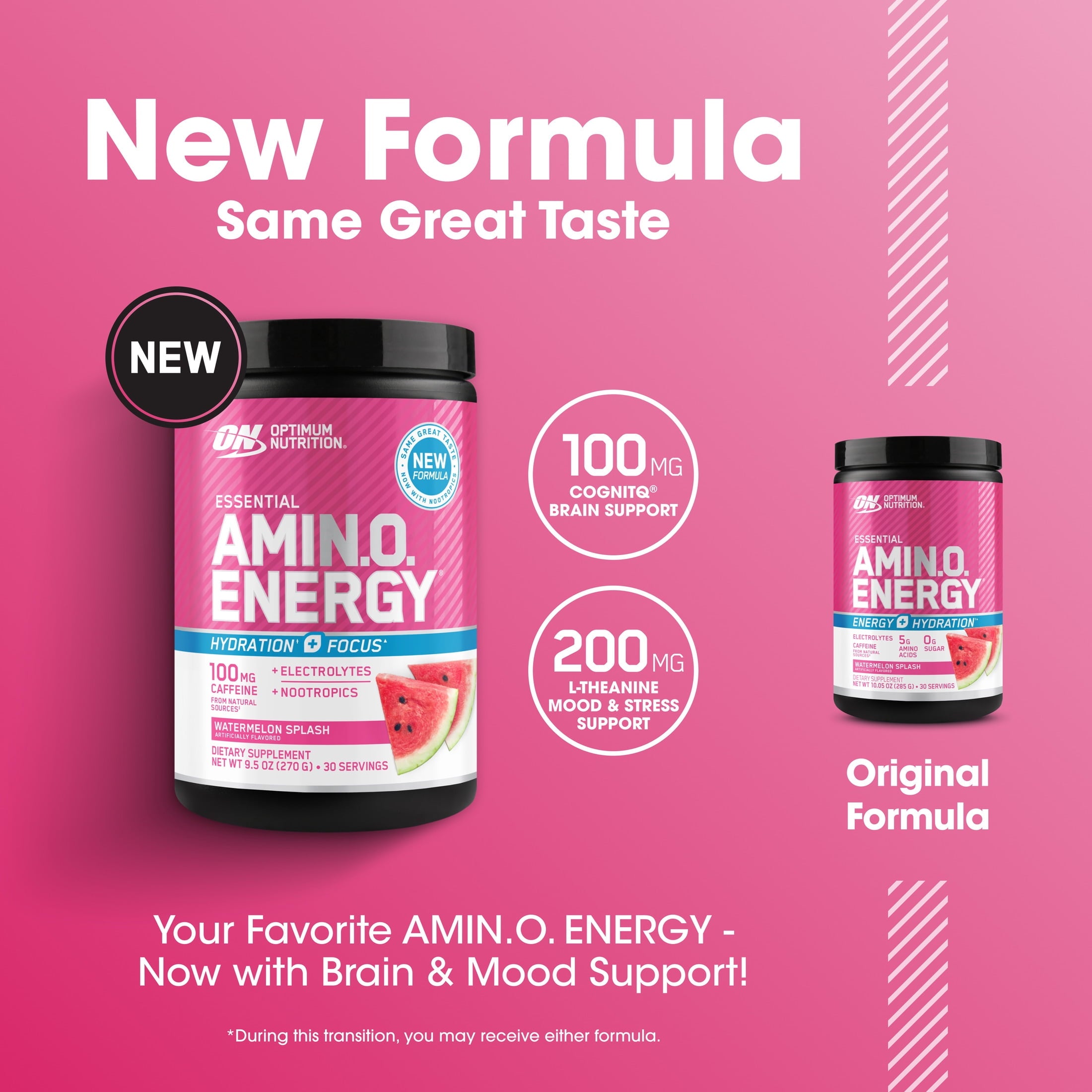 Optimum Nutrition Essential Amino Energy Hydration Plus Focus Powder, Watermelon Splash, 30 Servings