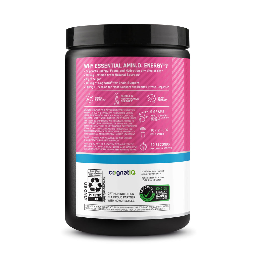 Optimum Nutrition Essential Amino Energy Hydration Plus Focus Powder, Watermelon Splash, 30 Servings