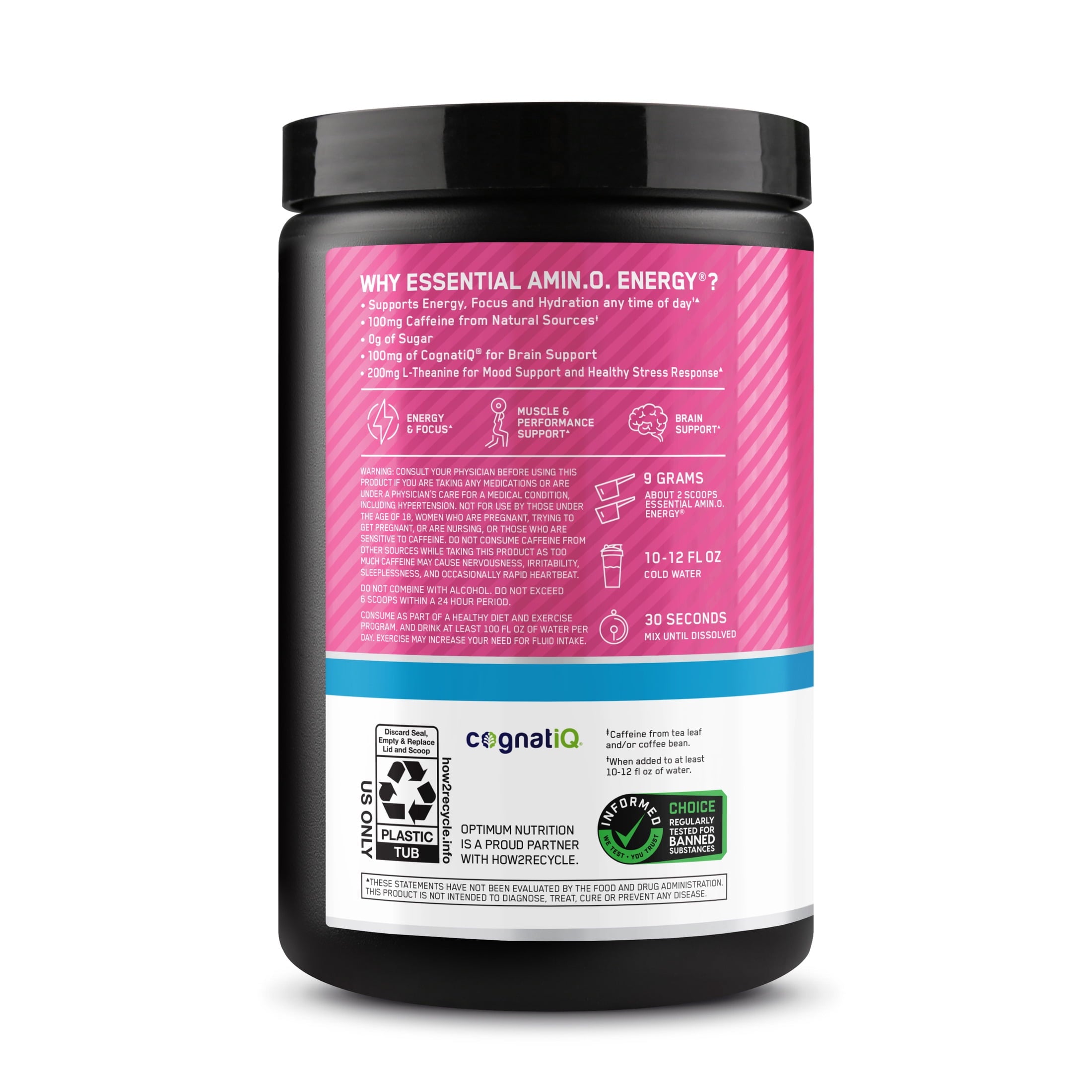 Optimum Nutrition Essential Amino Energy Hydration Plus Focus Powder, Watermelon Splash, 30 Servings