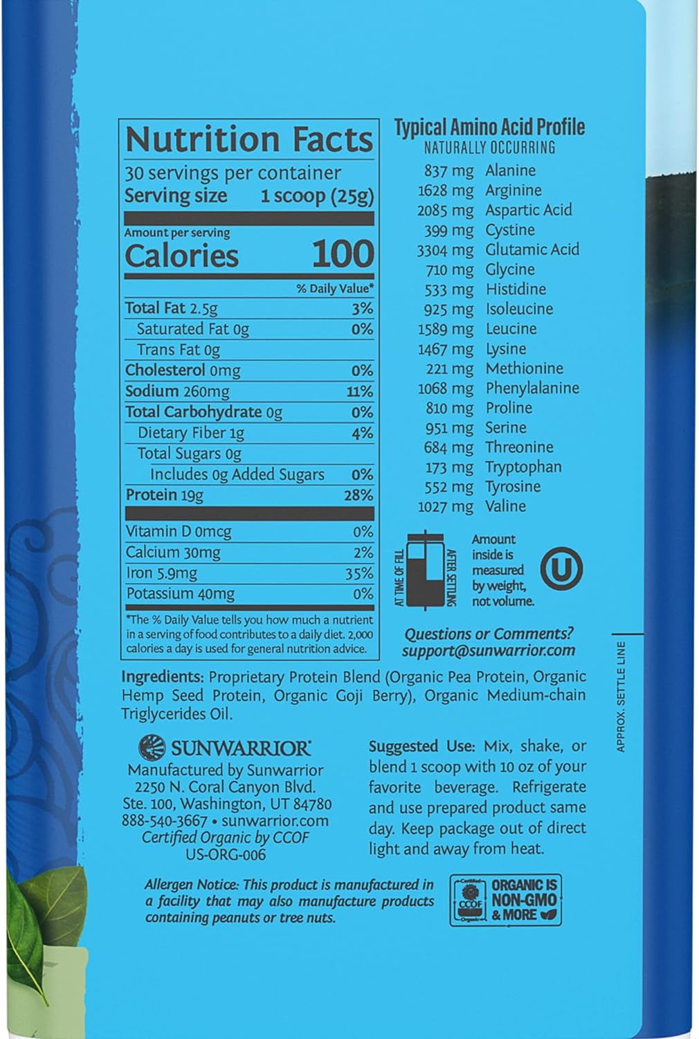Sunwarrior Warrior Blend Chocolate Vegan Protein Powder 15 Servings