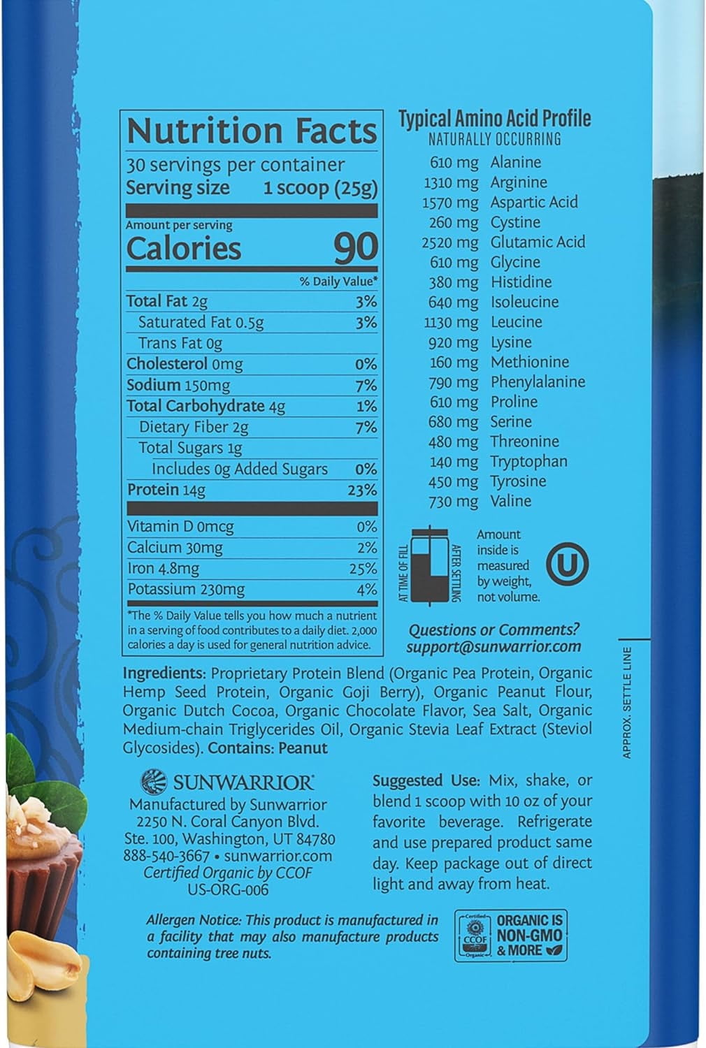 Sunwarrior Warrior Blend Chocolate Vegan Protein Powder 15 Servings