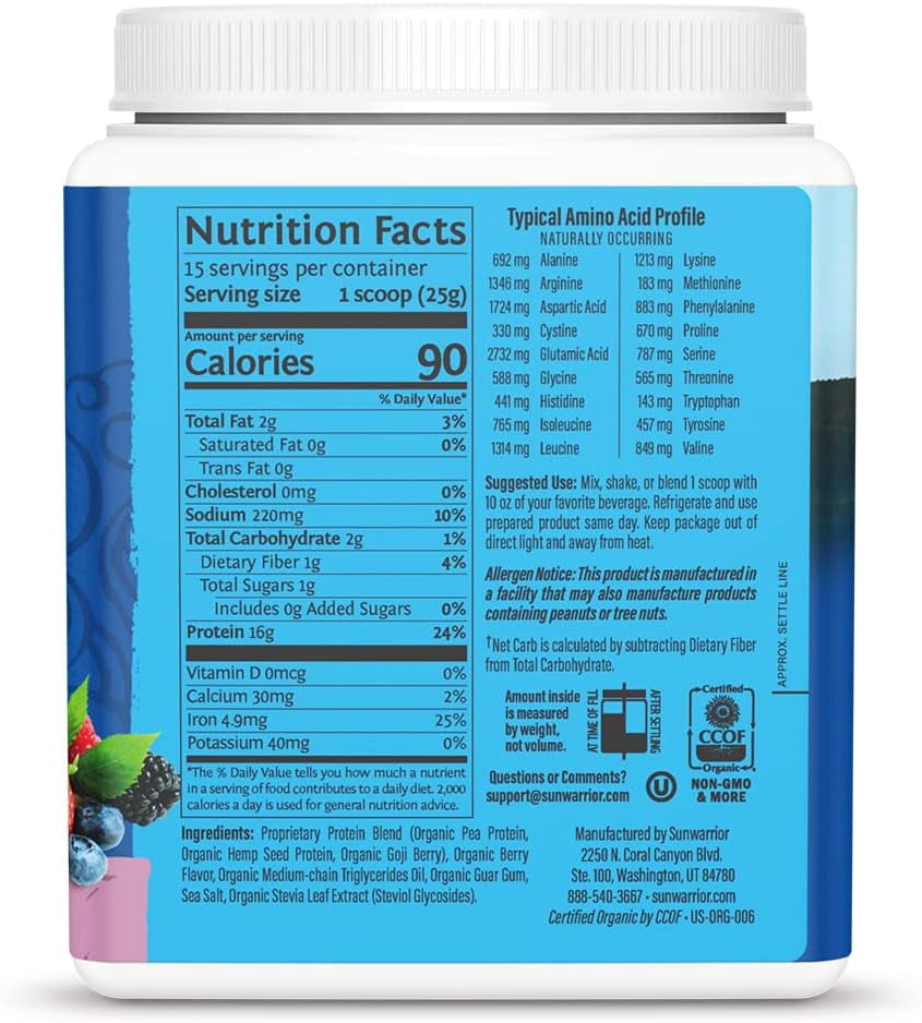 Sunwarrior Warrior Blend Chocolate Vegan Protein Powder 15 Servings
