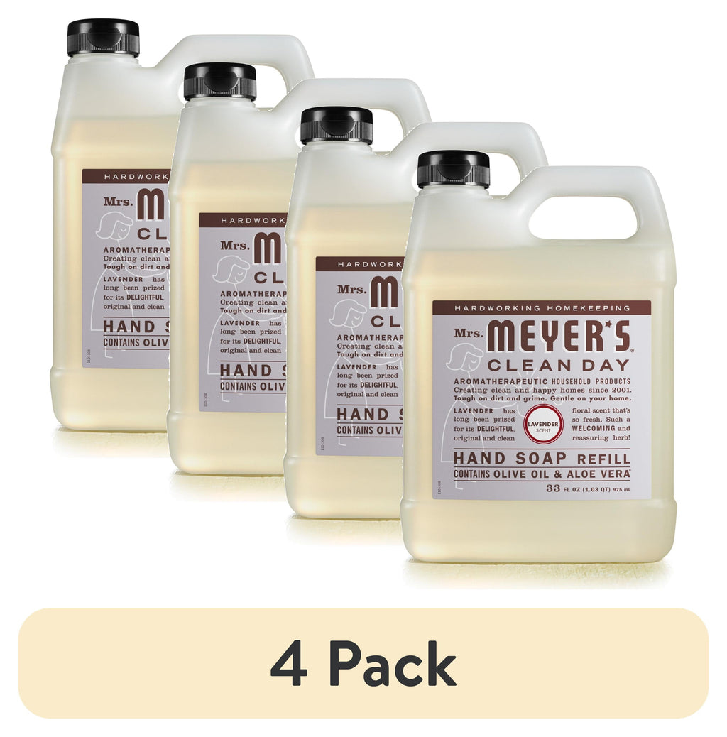 (4 pack) Mrs. Meyer's Clean Day Liquid Hand Soap Refill, Lavender Scent, 33 Ounce Bottle