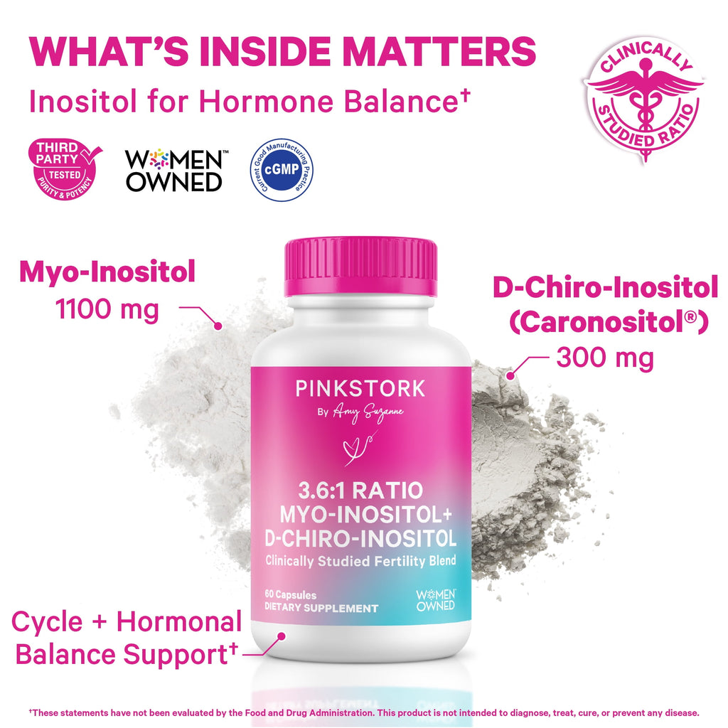 Pink Stork 3.6:1 Myo/Chiro Inositol Blend for Fertility and Hormone Support, 60 Capsules