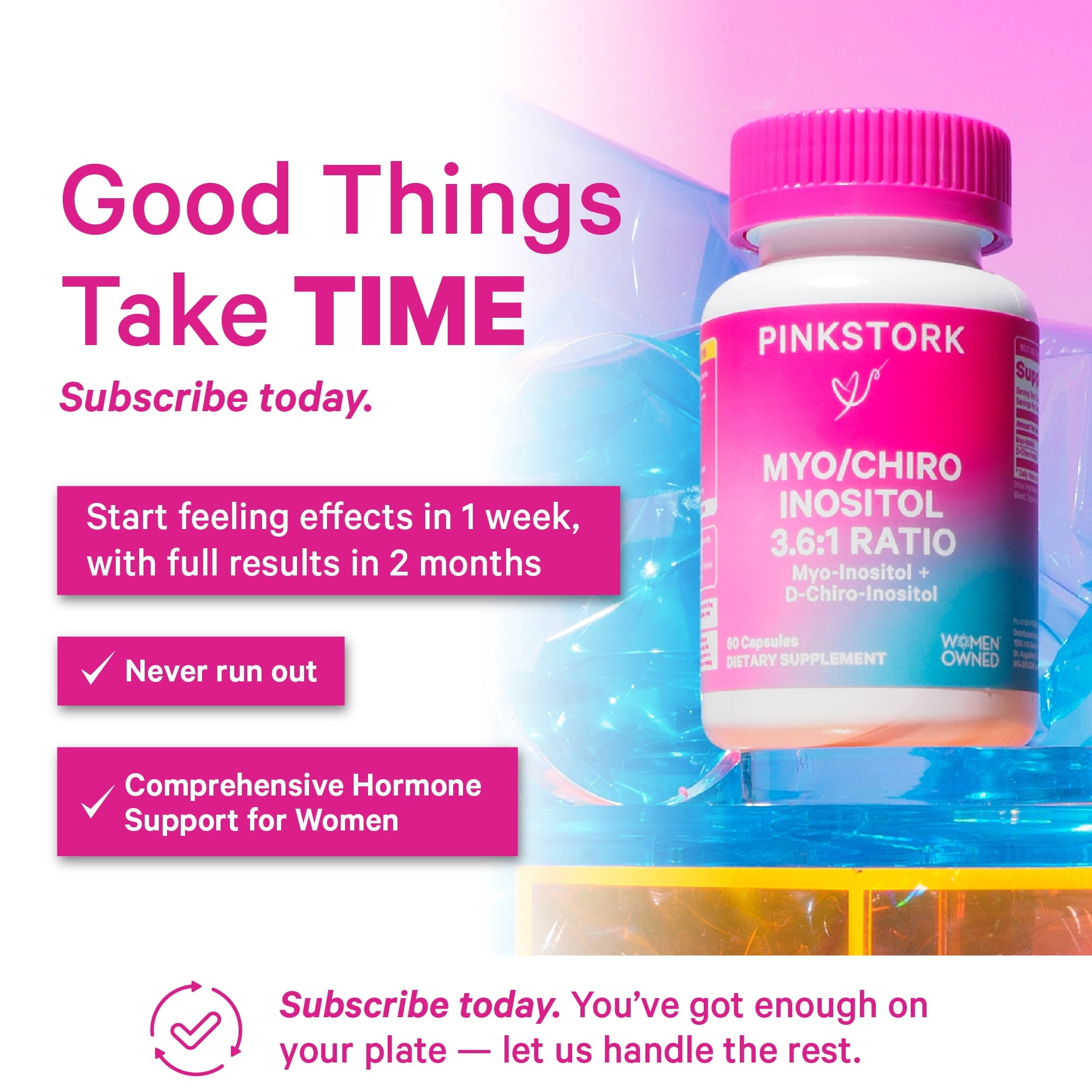 Pink Stork 3.6:1 Myo/Chiro Inositol Blend for Fertility and Hormone Support, 60 Capsules