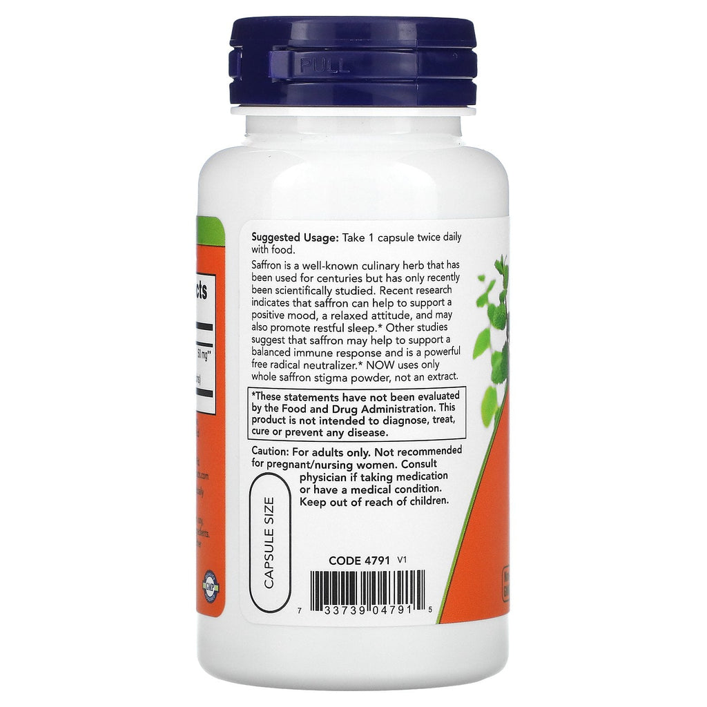 NOW Foods Saffron, 50 mg, 60 Veg Capsules
