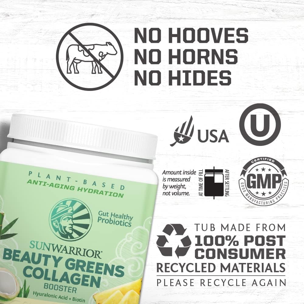 Sunwarrior Beauty Greens Collagen | Unflavored Collagen Boost Powder with Hyaluronic Acid and Biotin, 300g