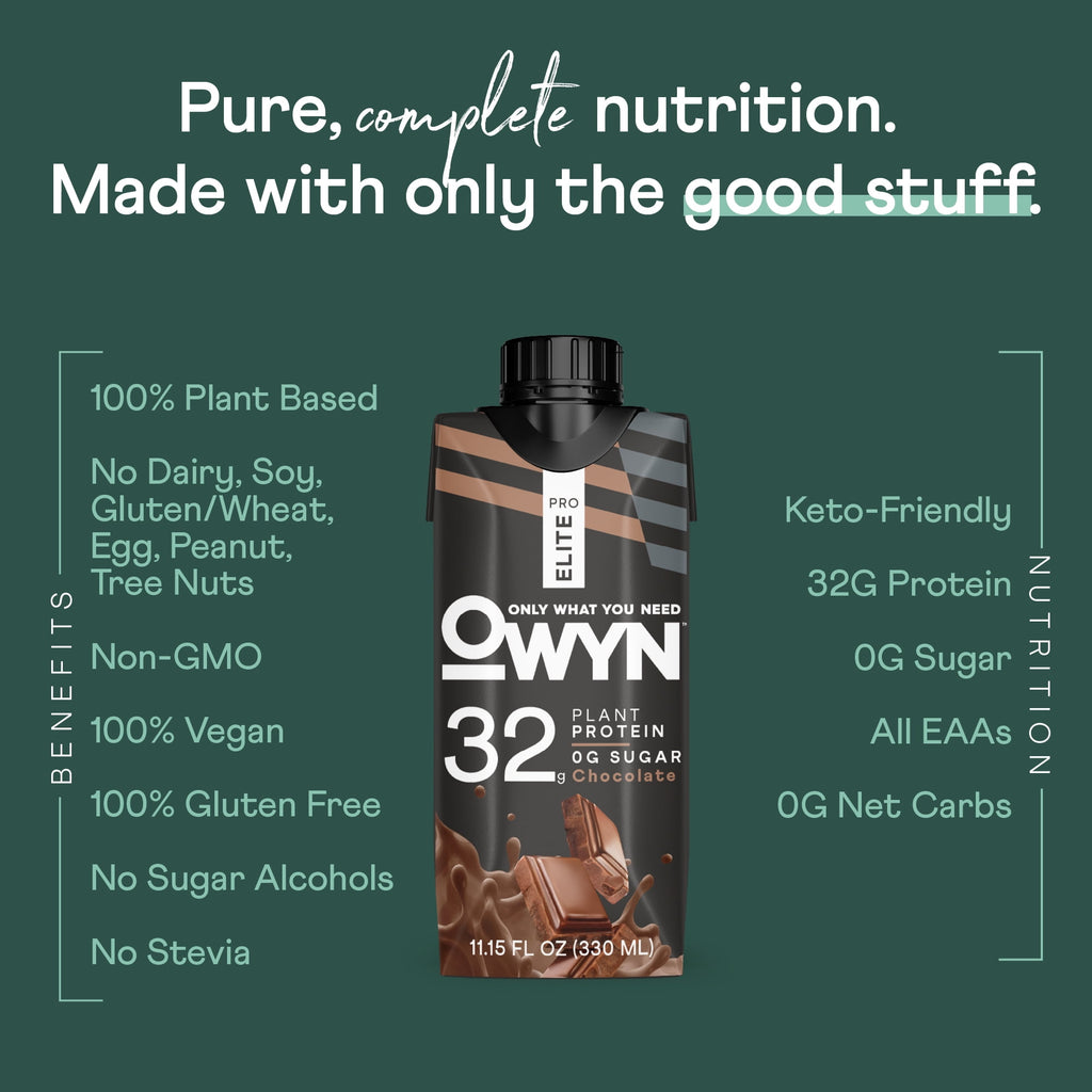 OWYN Pro Elite Plant Based Protein Shake, Nutrition Drink, Chocolate, 32g Protein, 11.15 oz, 12 Pack