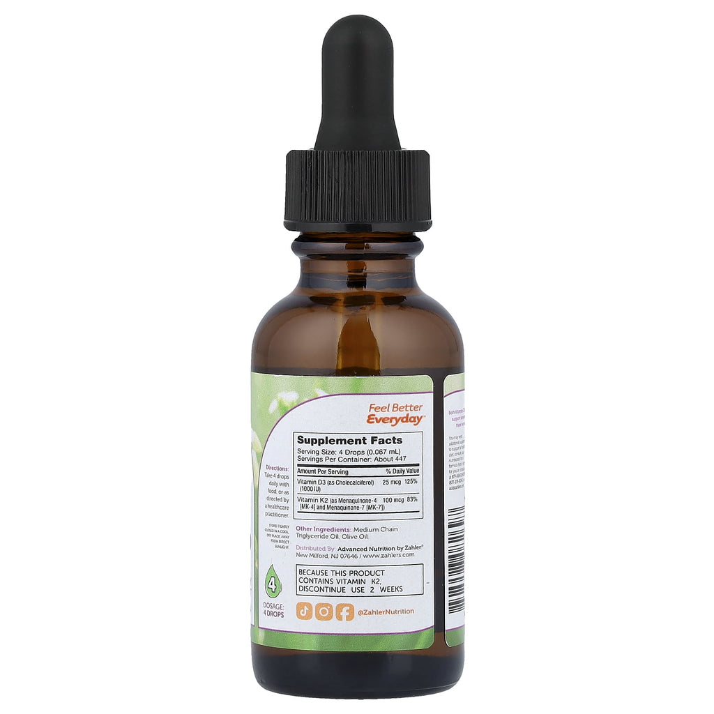 Zahler Vitamin D3 &amp; K2, 1 fl oz (30 ml)
