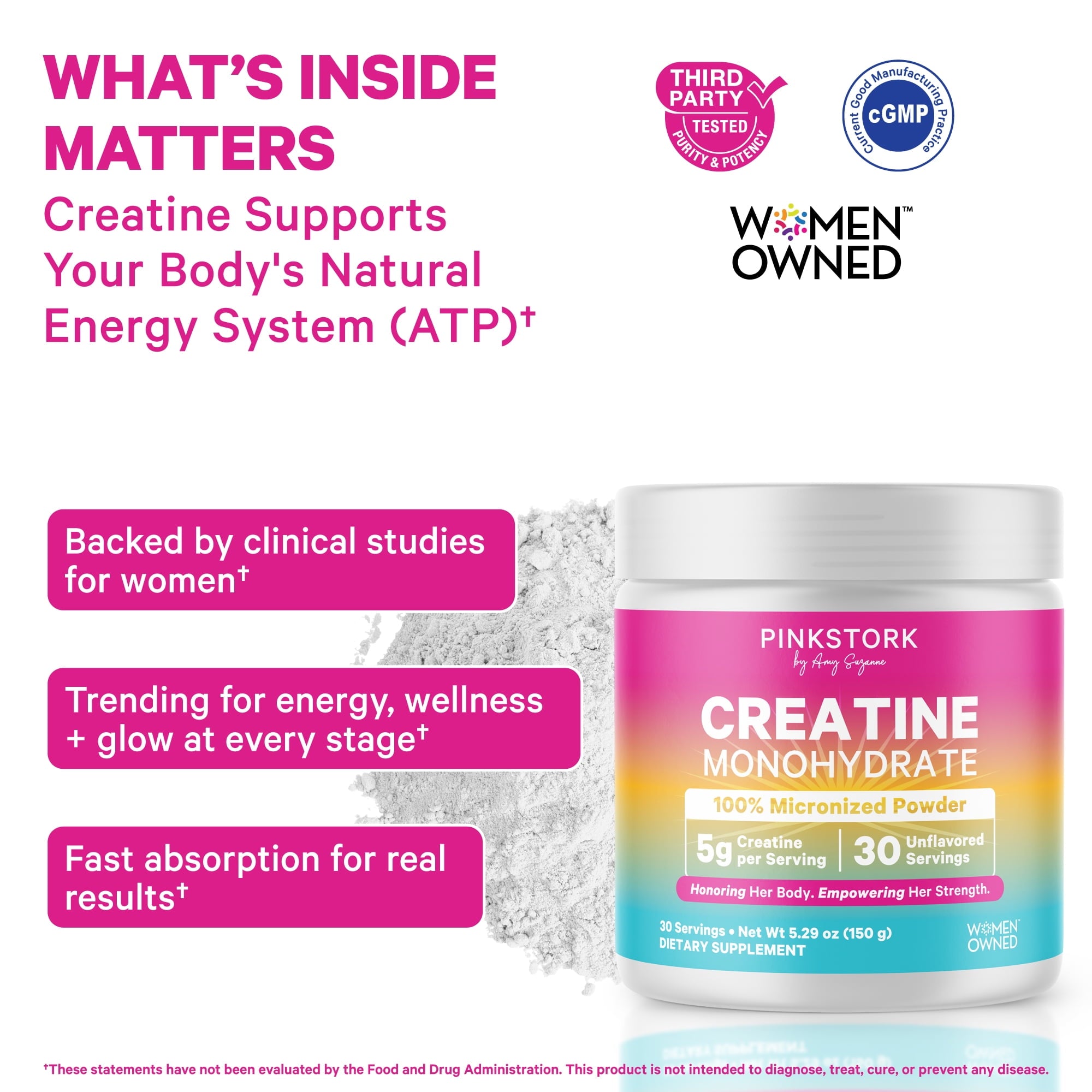 Pink Stork Creatine Monohydrate - 5g Micronized Creatine Powder for Women