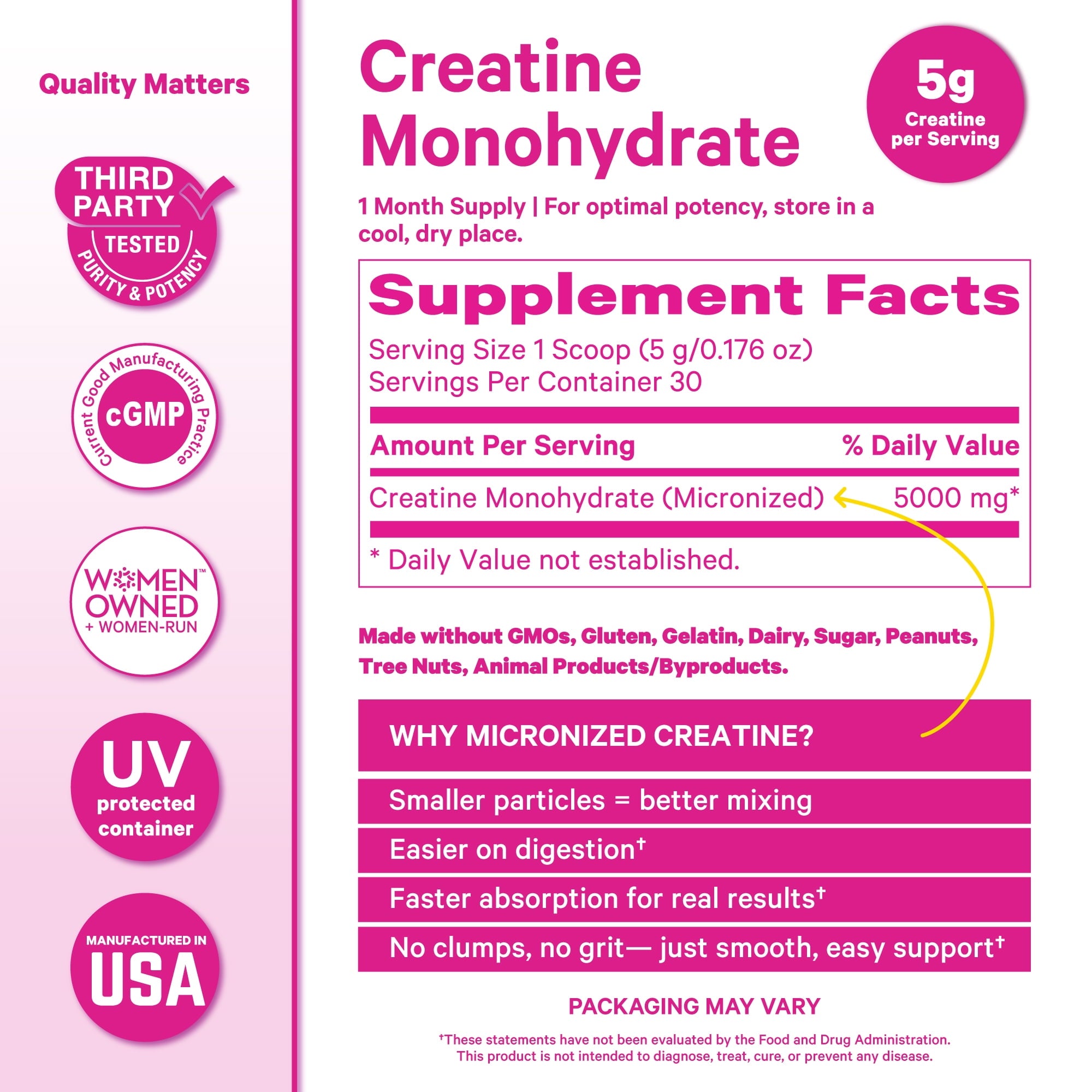 Pink Stork Creatine Monohydrate - 5g Micronized Creatine Powder for Women