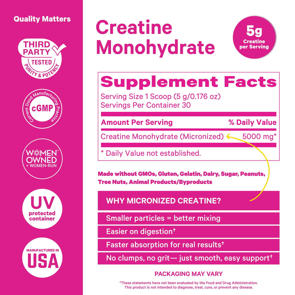 Pink Stork Creatine Monohydrate - 5g Micronized Creatine Powder for Women