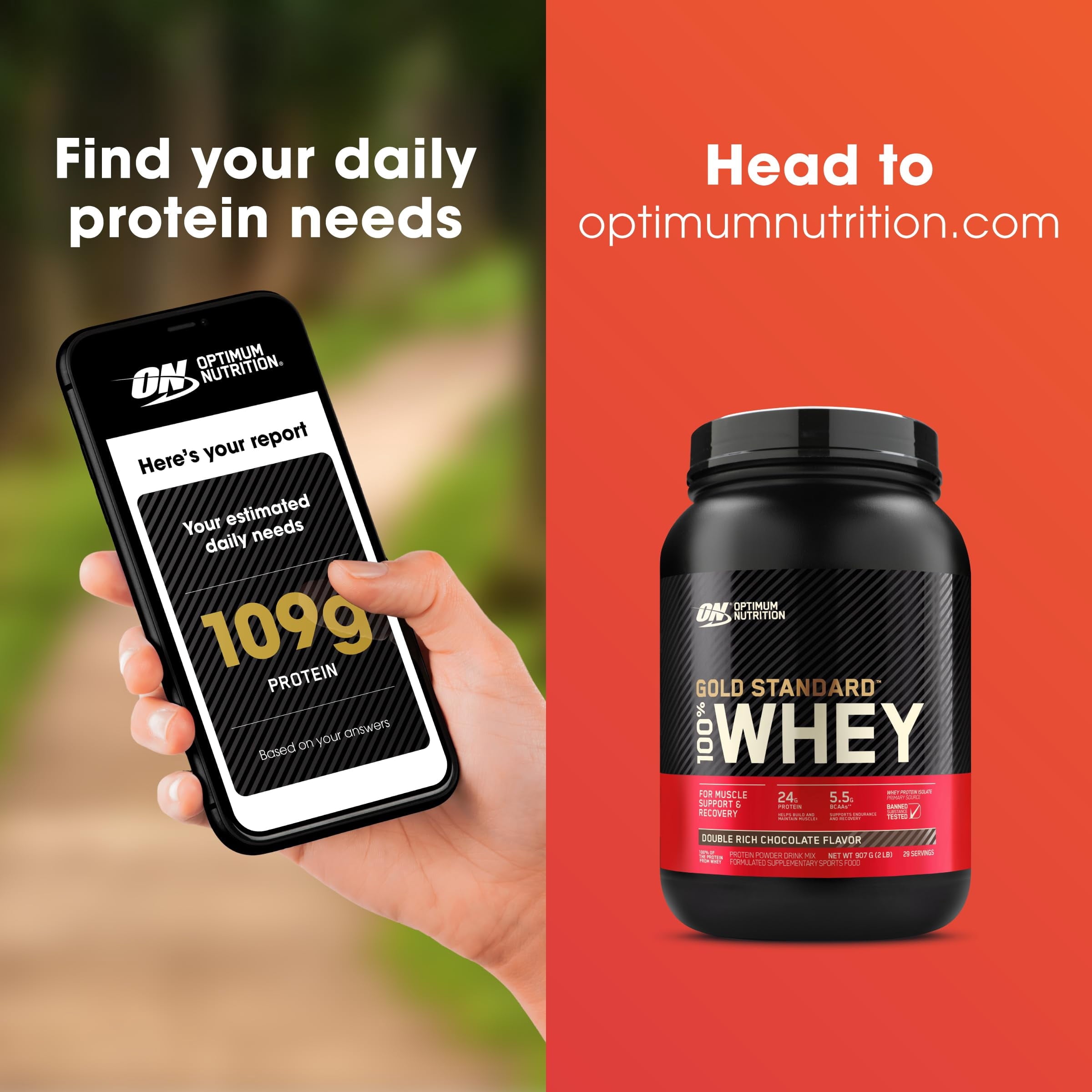 Optimum Nutrition Gold Standard 100% Whey Protein Powder, Chocolate Malt, 24g Protein, 2 LB