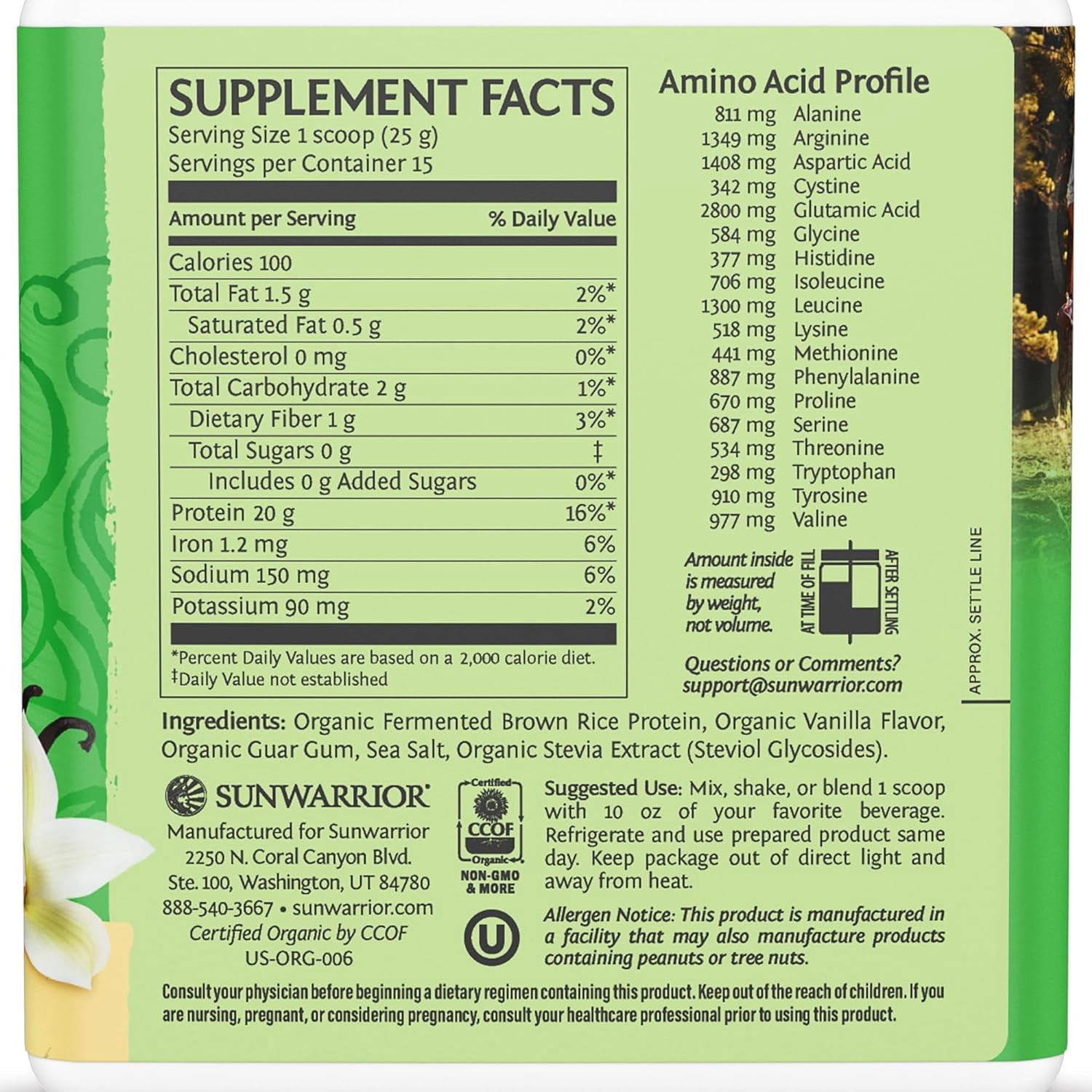 Sunwarrior Classic Protein Vanilla Organic Vegan Protein Powder with BCAA 375g