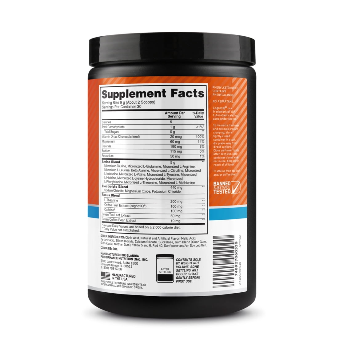 Optimum Nutrition Essential Amino Energy Powder Plus Hydration, Tangerine Wave, with BCAA, Electrolytes, and Caffeine, 30 Servings