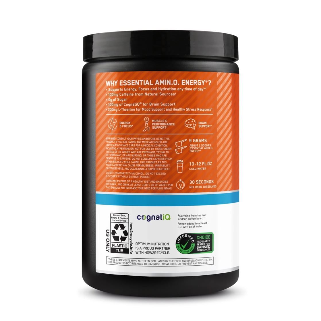 Optimum Nutrition Essential Amino Energy Powder Plus Hydration, Tangerine Wave, with BCAA, Electrolytes, and Caffeine, 30 Servings