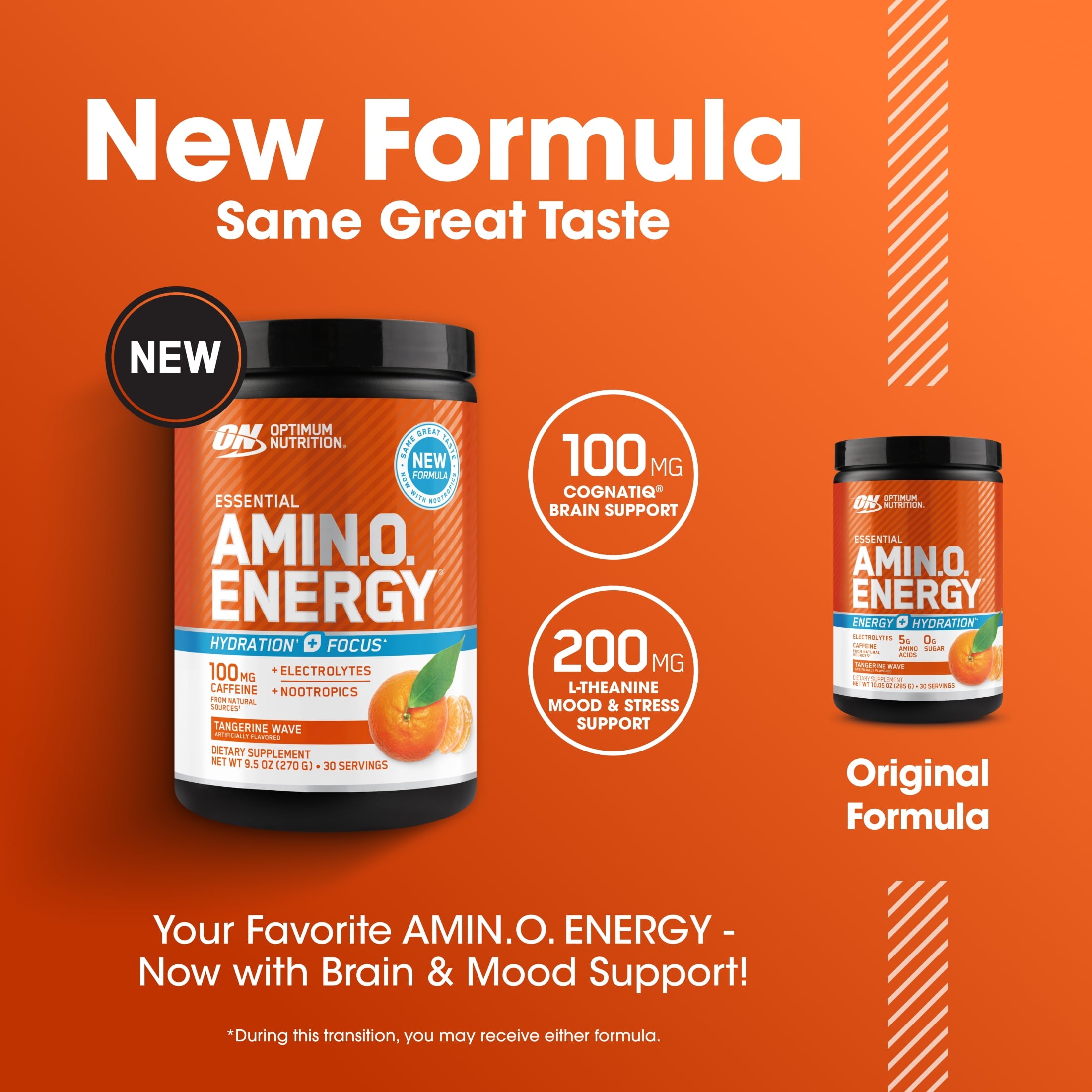 Optimum Nutrition Essential Amino Energy Powder Plus Hydration, Tangerine Wave, with BCAA, Electrolytes, and Caffeine, 30 Servings