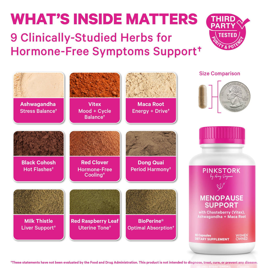 Pink Stork Menopause Support - Ashwagandha, Maca, Black Cohosh - Hormonal Health for Women, 60 Capsules