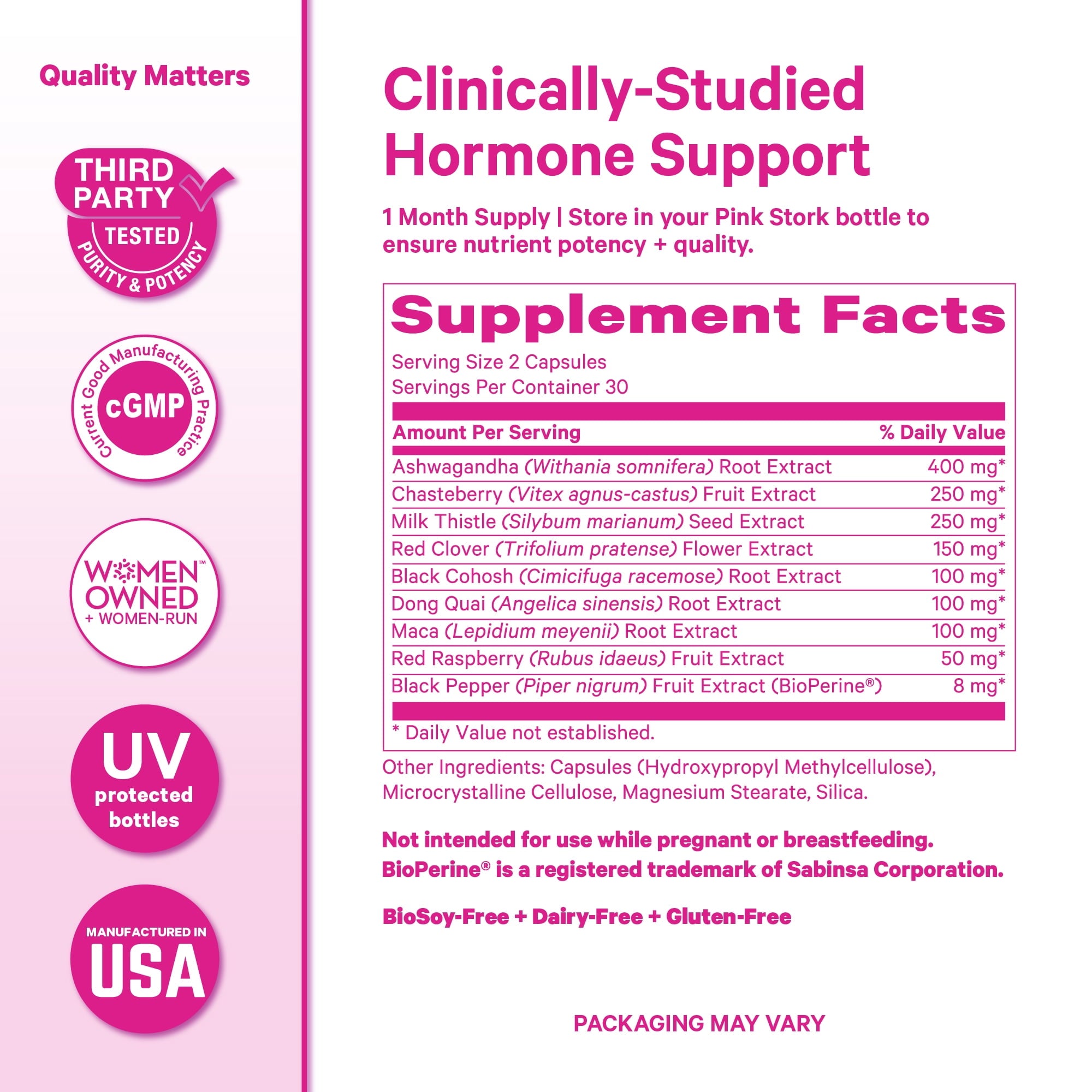 Pink Stork Menopause Support - Ashwagandha, Maca, Black Cohosh - Hormonal Health for Women, 60 Capsules