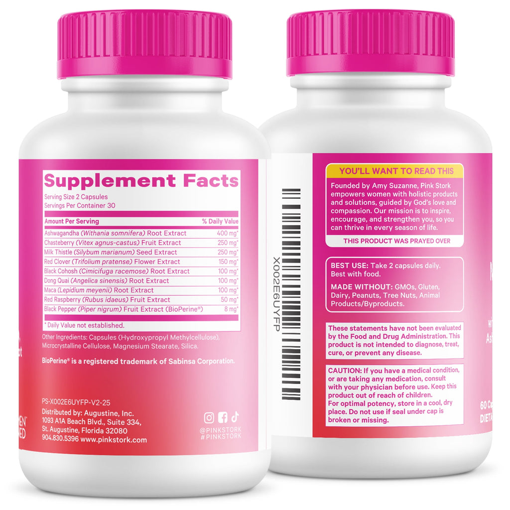 Pink Stork Menopause Support - Ashwagandha, Maca, Black Cohosh - Hormonal Health for Women, 60 Capsules