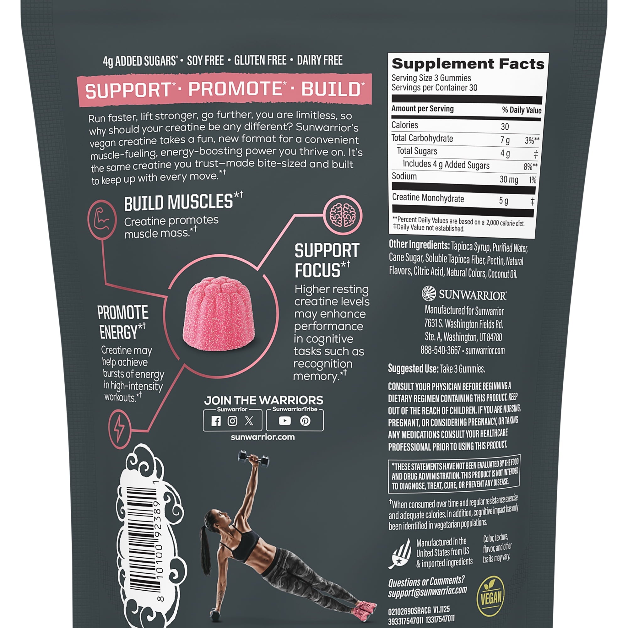 US Active Creatine Gummies (Sour Raspberry) - 90ct pouch (30 srv)