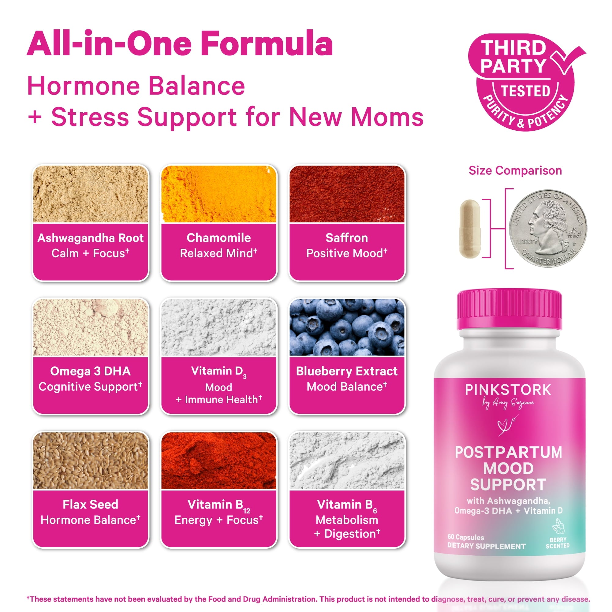 Pink Stork Postpartum Mood Support, Hormone Support, 60 Capsules