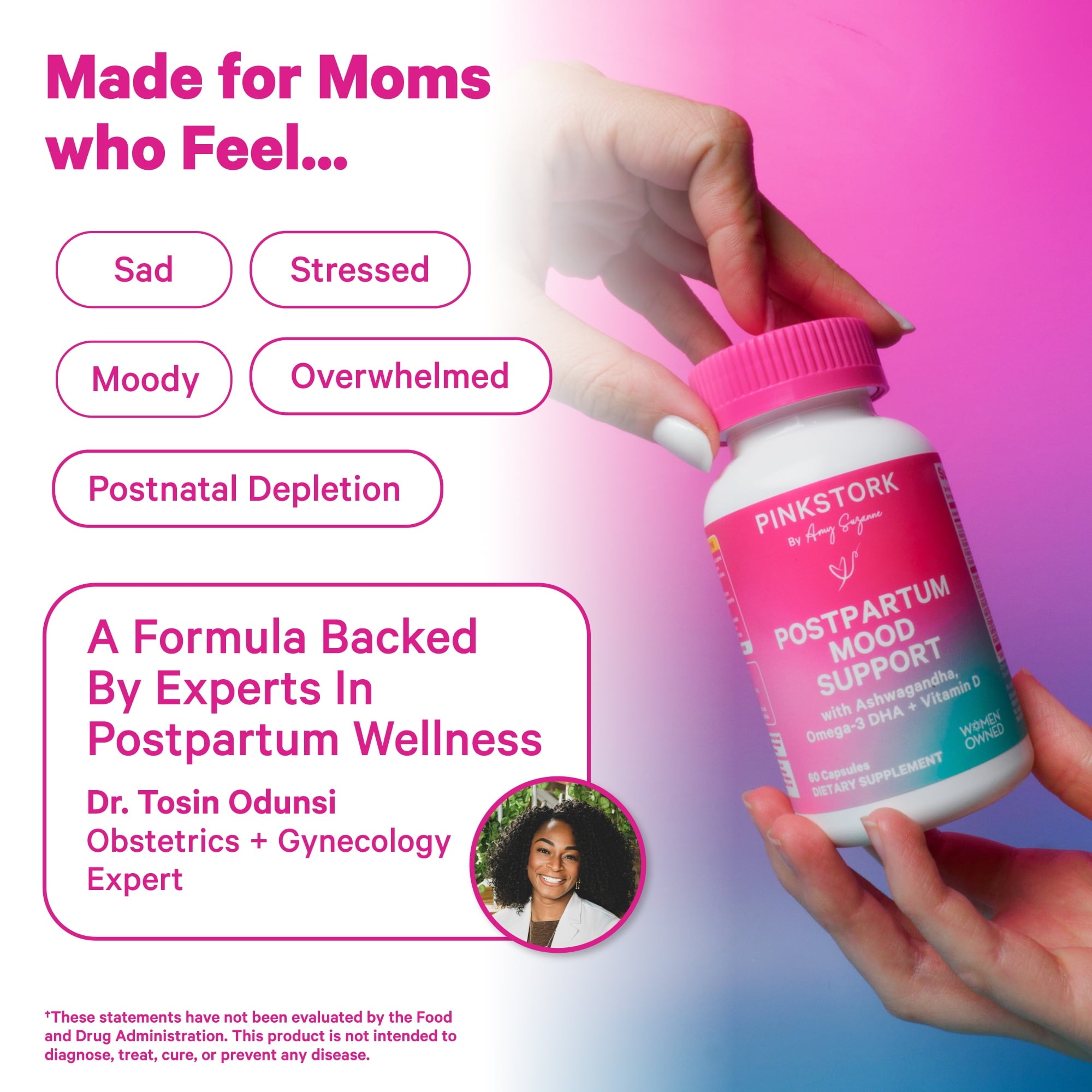 Pink Stork Postpartum Mood Support, Hormone Support, 60 Capsules