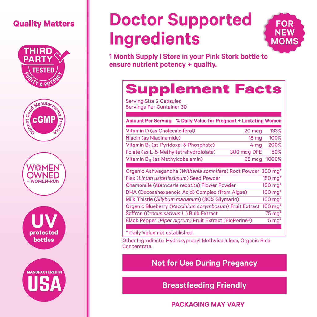 Pink Stork Postpartum Mood Support, Hormone Support, 60 Capsules