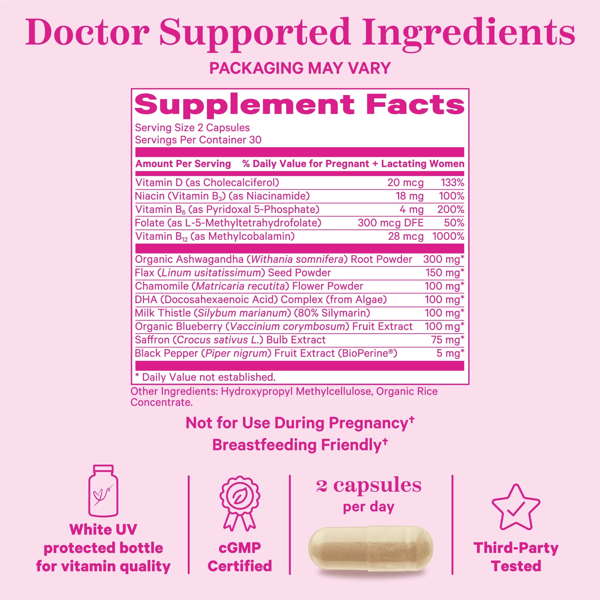Pink Stork Postpartum Mood Support, Hormone Support, 60 Capsules